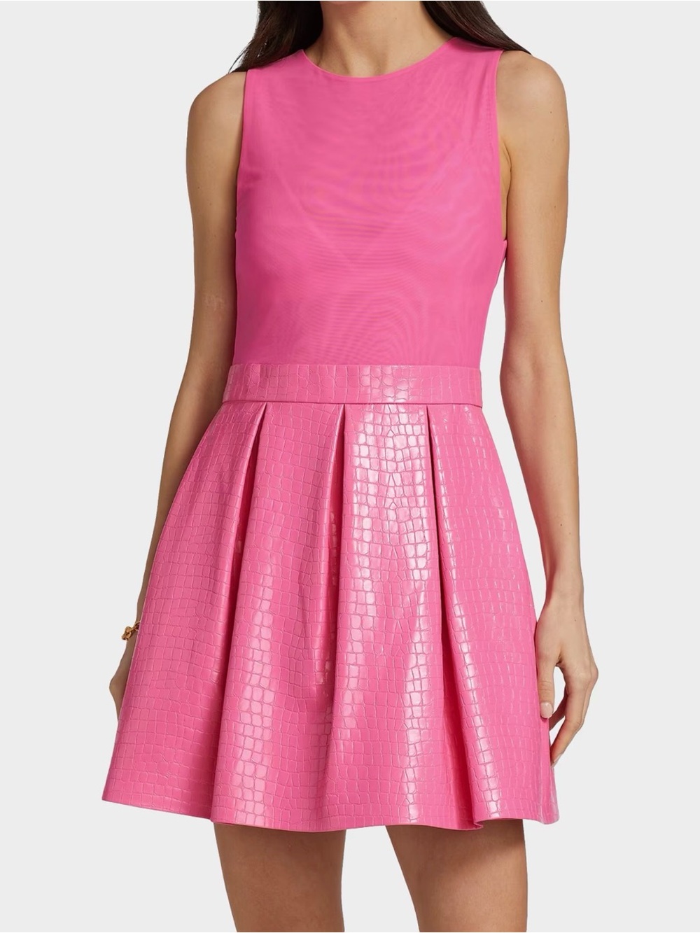 Alice + Olivia Hot Pink Textured Pleated Mini Dress